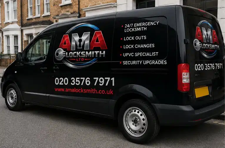 AMA Locksmith Ltd branded van showing 24/7 emergency locksmith services
